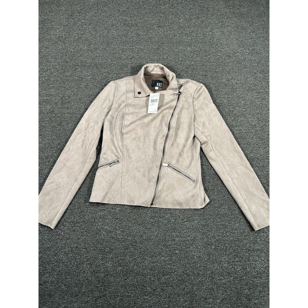 New Kut From The Kloth Jacket‎ Women's Small Brown Faux Suede Moto Zip Up $129